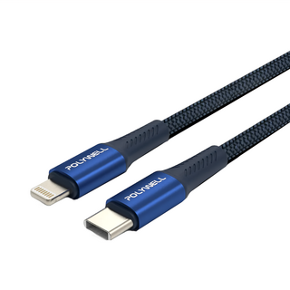 POLYWELL 寶利威爾 Type-C To Lightning PD編織快充線 鋁合金 適用iPhone PW15-W45-A315, 1m, 藍色, 1條