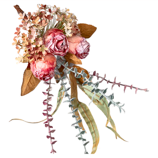 Jenan知念 燒玫瑰三頭仿真花束, 淺粉色, 63g, 整體高度42cm, 適合中小花瓶器皿, 1個