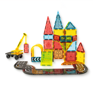 KiKimmy 彩窗磁力片工程車積木玩具組 60片, 多色, 1盒