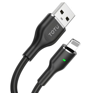 TOTU 拓途 USB-A-Lightning充電傳輸快充線 液態矽膠 LED呼吸燈 膚彩, 黑色, 120cm, 1條