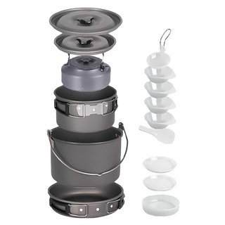 Camping Ace 野樂 硬質氧化壺鍋14件組 ARC-1545 露營鍋具套裝, 1組, 鋁合金 黑色