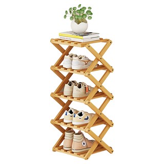 小麥購物 竹製免安裝折疊收納鞋架 L1448 26 x 26 x 71cm 5層, 原木色, 1個