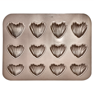 CHEFMADE 學廚 香檳金12連心型瑪德蓮模, 重型碳鋼, 不粘塗層, 32.6 x 25.8 x 1.8cm, 1個