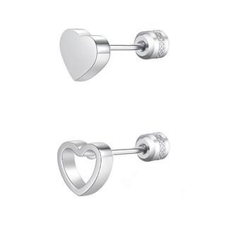 Brilliant Beauty 耀眼美人 心心相印後鋯石鑽醫療鋼不銹鋼耳環, 心心相印