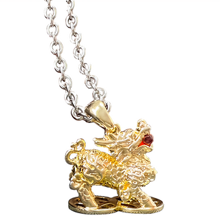 財神小舖 送窮迎財 聚寶麒麟項鍊，純銅電鍍24K金，麒麟約長2cm，項鍊全長約52cm, 富貴金, 1條