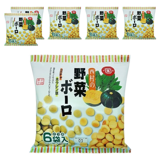 西村 野菜蛋酥, 日本原裝進口, 菠菜南瓜兩種風味, 含有幼兒成長發育必要的鈣質, 易溶於口的小球狀, 更易食用, 野菜, 90g, 6包
