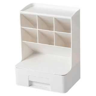 多功能抽屜式筆筒 化妝品收納盒，簡約白，A-124-W，13.5x18x24cm, 1個