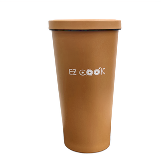 EZ COOK 陶瓷雙層奶茶杯, 750mL, 304不鏽鋼材質, 陶瓷不沾, Tritan粗/細吸管, 卡其色, 1個