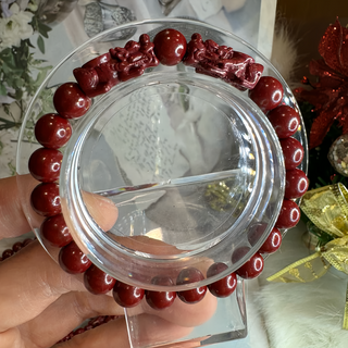 雙貔貅紅硃砂手珠, 8mm, 款式隨機