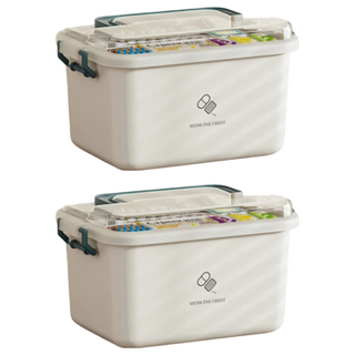 雙層大容量醫藥箱 藥品收納盒 醫護箱 大號(29 x 21 x 18cm) 藍色, 2個