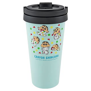 Miravivi 蠟筆小新隨行杯, 真空層隔溫, 食品級304不鏽鋼, 500ml, 1個, 藍藍綠色 + 黑色