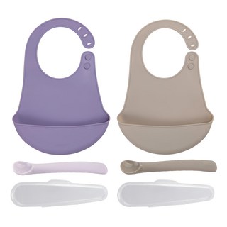 Dailylike BonBon 幼兒矽膠餵食組, 薰衣草紫 + 可可色, 1組, 1組