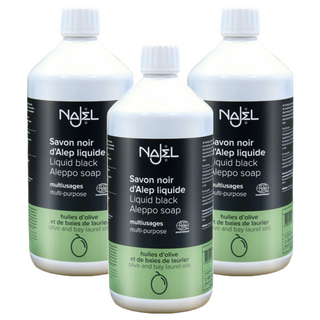 NAJEL 阿勒坡萬用黑皂液 1L 橄欖油和月桂油製成 清潔和去除油脂 廚房/浴室/地板清潔, 3瓶