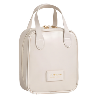 PU小羊皮防潑水手提貝殼化妝包 - 尺寸18x15x8公分, 奶白色, 1個