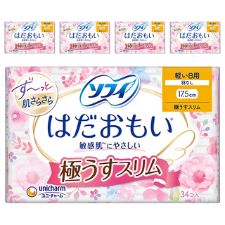 SOFY 蘇菲 日本原裝進口 敏感肌極輕薄衛生棉 日用 無翼型, 17.5cm, 34片, 5包