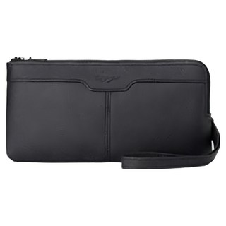 頭層牛皮女士手拿包長夾手機包, 21 x 11cm, 黑色