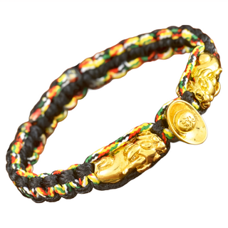 財神小舖 雙搶貔貅發財五色線, 黑色, 大15~23cm