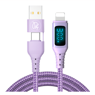 PICKOGEN 皮克全 二合一 Type-C/USB-A to Lightning 充電線 智能斷電, 1.8m, 紫色, 1條