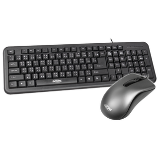 INTOPIC 廣鼎 USB有線鍵盤滑鼠組, 高耐磨絲印鍵帽, 底部導水孔設計, KBC-953, 黑色