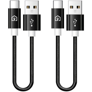 Home Planet 編織快速充電線 C 型短線, 黑色, 2個, 15cm