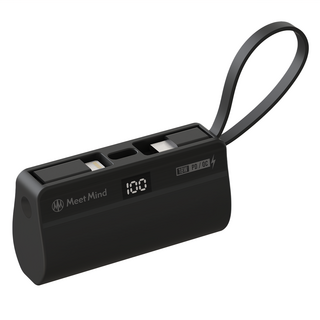 Meet Mind PD/QC 直插式行動電源, 口袋行動電源 支援蘋果安卓手機 隱藏式手機支架 LED燈 數字電量顯示, PB5000, 黑色