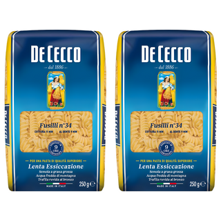 DE CECCO 得科 義大利麵 螺旋麵 No.34 採用杜蘭小麥粉 傳統製麵法 彈牙口感, 250g, 2包