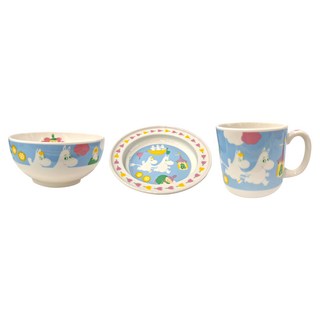 yamaka 山加商店 陶瓷3件組 馬克杯 (約250ml) + 飯碗 (直徑約10.5x5cm) + 盤 (直徑約14x3cm) 日本製, 馬克杯 + 飯碗 + 盤, MOOMIN 白色 + 藍色, 1組