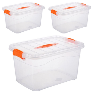 糖果色手提收納箱 帶滑輪, 透明, 3個