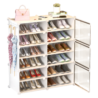 多功能側開式2列6層 + 內隔2層組合鞋櫃, 白色, 1個