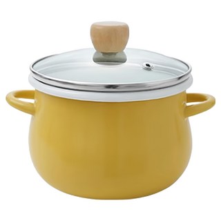 SHIMOYAMA 雙耳琺瑯油炸鍋 附玻璃蓋, 1個, 黃色, 16cm