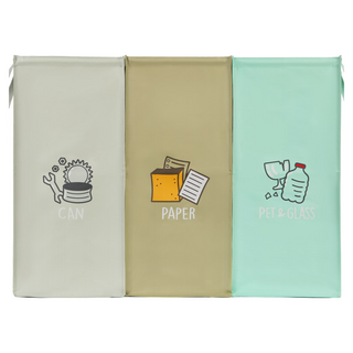 comet 大型分類回收箱 54L 3入, 灰綠色 + 卡其色 + 綠色