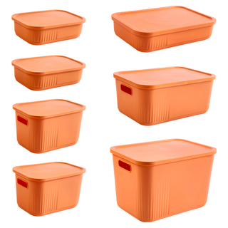 dayneeds 日需百備 Q萌撞色系附蓋收納盒7入組 四色可選 整理盒 雜物盒 零食盒 SN10-ALL-OG7, 橙色, 1組