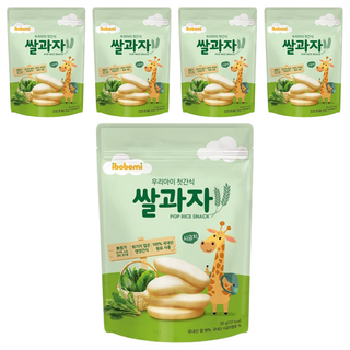 ibobomi 嬰兒米餅, 入口即化, 無添加人工成份, 非油炸製程, 韓國國產原料, 易抓取長條造型, 菠菜味, 30g, 5包