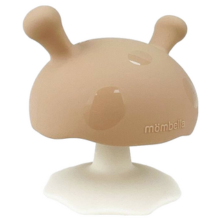 mombella 啾比小蘑菇固齒器套組 食用級矽膠色料 柔軟Q彈 可高溫消毒, 收納盒 + 固齒器 + 防掉繩, 焦糖奶茶, 1組