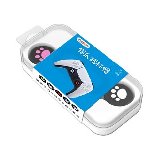 esoon 黑底粉+黑底白 貓爪搖桿帽套裝 混色肉球造型 提升操控感 矽膠耐磨, PS5-MZ1, 1入