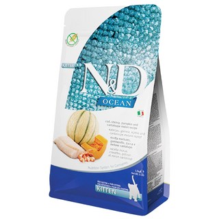 N&D 幼貓/懷孕貓用 OC0 天然海洋系列 無穀貓乾糧, 鱈魚 + 南瓜, 1.5kg, 1袋