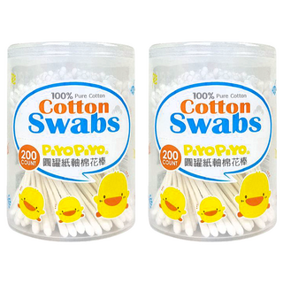 PiYOPiYO 黃色小鴨 棉花棒, 細紙軸易開罐 200支, 100%純棉, 2罐