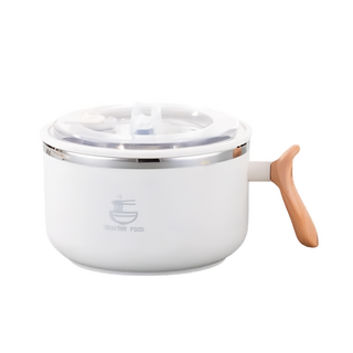 可瀝水不鏽鋼泡麵碗 304不鏽鋼內層 食品級PP外層 1200ml, 牛奶, 1個