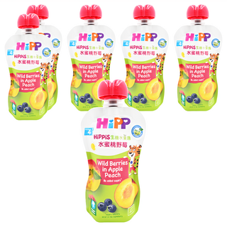 HiPP 喜寶 生機水果趣 水蜜桃野莓, 100%生機水果製成, 不額外添加糖, 4個月以上寶寶適用, 100g, 6包