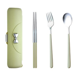 蝴蝶結304不鏽鋼餐具3件套 綠色, 1組