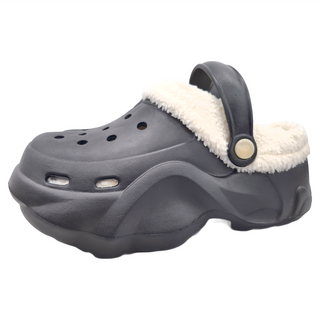 ego life愛心配飾柔軟毛絨可拆卸EVA增高厚底洞洞鞋, 35-36, 黑色, 1雙