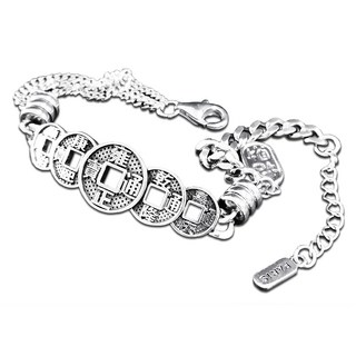 招財旺運 925純銀五帝錢手鍊，質感高貴，精細雕刻，男女皆宜, 14-19cm, SB-1001