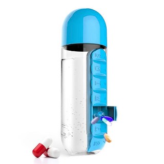 iSFun 1周藥盒水杯1合1隨身杯, 藍綠色, 600ml, 1個