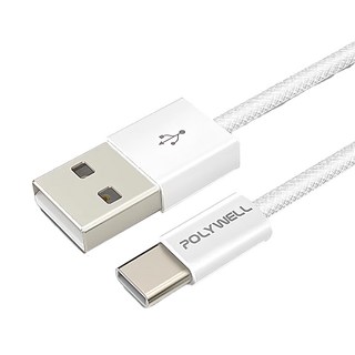 POLYWELL Type-A To C 編織充電線, 灰白色 1m,1入 PW15-W45-M943
