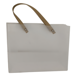 PP磨砂提袋 Set 10 透明PP材質 複合式牛皮紙提繩, 橫O, 1包