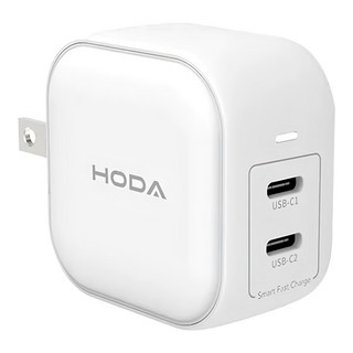 HODA 好貼 GaN 氮化鎵45W智慧方型雙孔電源供應器 TC-13, 白色, 1個