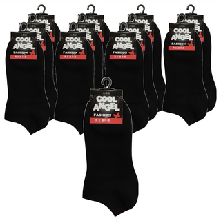Cool Angel 船型襪 12雙 80%棉 台灣製, 黑色, 均碼(22~25cm)