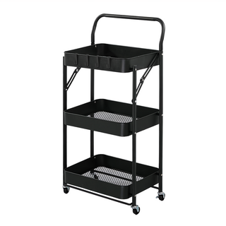Cotton Field 棉花田傢飾 瑞格可折疊收納籃手推車 三層, 黑色
