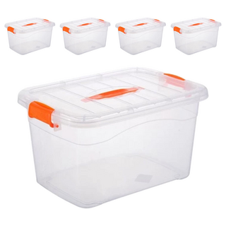 糖果色手提收納箱 帶滑輪, 透明, 5個