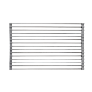 捲簾式 水槽瀝水架, 矽膠+金屬, 基礎款/升級款, 12管/15管/18管, 圓管, 大(47.5 x 29.5cm), 1個